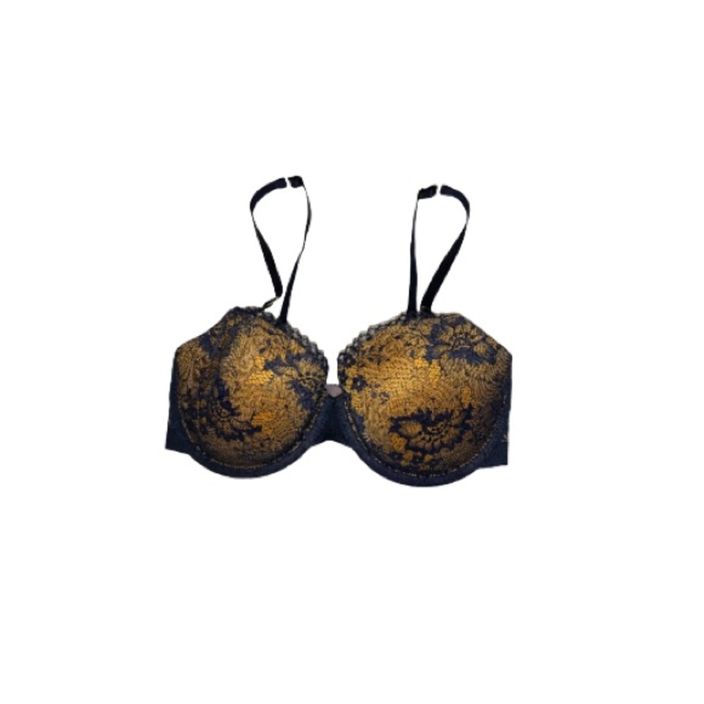 Stella McCartney Navy Blue and Golden Yellow Lace Bra - Women’s Size 32E / E32